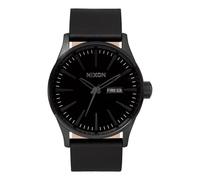 NIXON Men's A105 Sentry 42mm Stainless Steel Leather Quartz Movement Watch, Black, Adjustable, The Sentry Leather