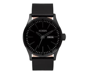 NIXON Men's A105 Sentry 42mm Stainless Steel Leather Quartz Movement Watch, Black, Adjustable, The Sentry Leather