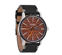 Nixon Men's A105 Sentry 42mm Stainless Steel Leather Quartz Movement Watch, Silver/Rosewood/Black, Sentry Leather