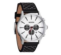 NIXON Sentry Chrono Leather A1391-100m Water Resistant Men's Analog Chronograph Watch (42mm Watch Face, 23mm Leather Band), Chrome/Cloud Sunray/Black, One Size, Sentry Chrono Leather