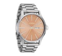 NIXON Sentry SS A356 - 100m Water Resistant Men's Analog Classic Watch (42mm Watch Face, 23mm-20mm Stainless Steel Band), Silver/Coral, Sentry Stainless Steel