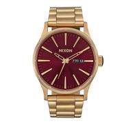 Nixon Sentry SS Stainless Steel Day/Date 42mm WR 100 Meters Mens Watch A356, Oxblood Sunray / Gold, One Size, Sentry SS