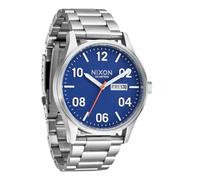 Nixon Sentry SS Stainless Steel Day/Date 42mm WR 100 Meters Mens Watch A356, Silver / Cobalt, One Size, Sentry SS