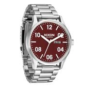 Nixon Sentry SS Stainless Steel Day/Date 42mm WR 100 Meters Mens Watch A356, Silver / Cranberry, One Size, Classic