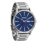 Nixon Sentry SS Stainless Steel Day/Date 42mm WR 100 Meters Mens Watch A356, Silver/Indigo, Sentry Stainless Steel