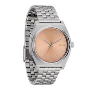 Nixon Time Teller A045-100m Water Resistant Men's Analog Fashion Watch (37mm Watch Face, 19.5mm-18mm Stainless Steel Band), Silver/Coral, Time Teller