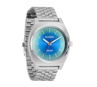 NIXON Time Teller Solar A1369-100m Water Resistant Men's Analog Solar Powered Fashion Watch (40.5mm Watch Face, 20mm 5 Link Stainless Steel Band), Silver / Rainbow, OSFM, Time Teller Solar