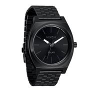 NIXON Time Teller Solar A1369-100m Water Resistant Men's Analog Solar Powered Fashion Watch (40.5mm Watch Face, 20mm 5 Link Stainless Steel Band), All Black / White, OSFM, Quartz Movement