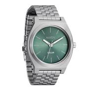 NIXON Time Teller Solar A1369-100m Water Resistant Men's Analog Solar Powered Fashion Watch (40.5mm Watch Face, 20mm 5 Link Stainless Steel Band), Silver / Jade Sunray, OSFM, Quartz Movement