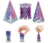NIXRET 3d Printed Fidgets Toy, 3Pcs Impossible Cone Pyramid Spiral, Fun Toys Anxiety Stress Relief For Home Office Desk Decor Souvenir Gift (Silver Blue)