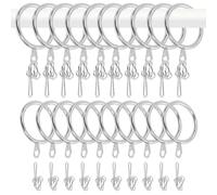 NIXRET 50 Pcs Metal Curtain Rings with Curtain Hooks, 30mm Curtain Rings with Hook Rustproof Brass Rings with Curtain Clips for Hanging Curtains and Shower Drapery Rods, Silver