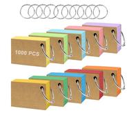 NIXRET A8 Flash Card, 10 Pack 1000 Pcs Revision Cards Index Cards Ruled Flashcards Multicolor Kraft Paper Notecards Cue Cards with 10 Metal Binder Rings for Office School Home Study Record