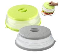 NIXRET Collapsible Microwave Food Cover, 2 Pieces Silicone Foldable Microwave Splatter Guard with Grip Handle, Microwave Cover for Food, Colander Basket for Fruit and Vegetable