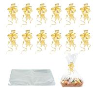 NIXRET Extra Large Cellophane Wrap Bags For Hampers, Pack Of 12 (70CMX100CM/30"X40") Clear Hamper Basket Gift Bags For Present Packaging, Hamper Wrapping Cellophane With 12 Pull Bows