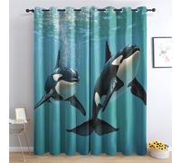 NIYAKA 3D Orca Whale Curtain Blackout, Killer Whale Marine Life Blue Ocean Coastal Curtains 52x54, Living Room & Bedroom Decor Drapes, Thermal Insulated Eyelet Window Treatments 54 Drop, 2 Panels