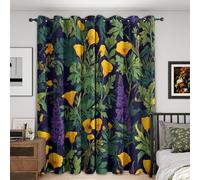 NIYAKA Botanical Flower Blackout Curtains for Living Room, Wildflowers Curtains for Bedroom, Thermal Insulated Eyelet Window Treatments 108 Drop, 2 Panels Drapes (W90 x L108)