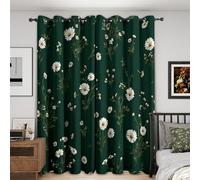 NIYAKA Dark Green Daisy Curtain Blackout, Botanical Floral Curtains 42x54, Living Room & Bedroom Decor Drapes, Thermal Insulated Eyelet Rustic Cottagecore Window Treatments 54 Drop, 2 Panels