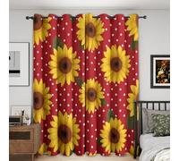 NIYAKA Sunflower Blackout Curtains for Living Room, Retro 70s Floral Curtains for Bedroom, Thermal Insulated Eyelet Polka Dots Flower Window Treatments 63 Drop, 2 Panels Drapes (W42 x L63)