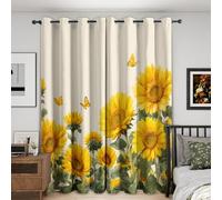 NIYAKA Sunflower Curtain Blackout, Yellow Floral Curtains 42x63, Living Room & Bedroom Decor Drapes, Thermal Insulated Eyelet Botanical Flower Window Treatments 63 Drop, 2 Panels