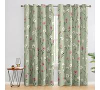 NIYAKA Watercolor Flower Curtain Blackout, Green Botanical Floral Curtains 52x84, Living Room & Bedroom Decor Drapes, Thermal Insulated Eyelet Window Treatments 84 Drop, 2 Panels