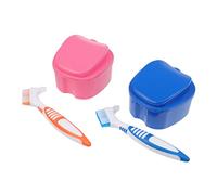 NIYANGLE 1 Set Denture Storage Box with Cleaning Brush Lightweight and Portable False Tooth Holder Breathable Design Durable Material Convenient for Travel and Daily Use for Elders