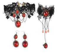 NIYANGLE 1 Set Halloween Jewelry Women Lady Goth Bracelet Earring Collar Gothic Necklace Steampunk Lace Neck Chain Statement Wristband For Wedding Party Vampire Cosplay