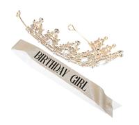 NIYANGLE 1 Set Rhinestone Birthday Tiara and Sash for Women Elegant Crown Headband with Comfortable Touch for Birthday Parties Special Occasions and Celebrations