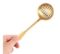 NIYANGLE 10 Inch Gold 304 Stainless Steel Skimmer Ladle Thickened Metal Slotted Soup Strainer Spoon for Hot Pot and Cooking