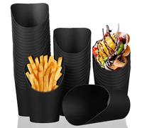 NIYANGLE 100 Pcs Black French Fries Cups Paper Snack Holders for Party Food Buffets Waffle Style Fried Food Containers Convenient Single-use Paper Trays for Take-out and Events