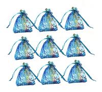 NIYANGLE 100 Pcs Coral Grain Drawstring Bags Elegant Candy and Biscuit Packaging Blue for Presenting and Storing Jewelry Durable Yarn Material