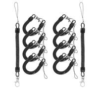 NIYANGLE 10pcs Retractable Coiled Fishing Rod Leash with Adjustable Length and Excellent Tensile Strength, Black Pvc Safety Spiral Lanyard for Outdoor Fishing and Boating