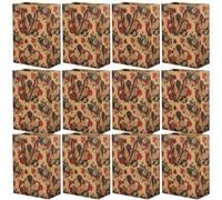 NIYANGLE 12 Pcs Kraft Paper Bags with Rose Flower Pattern, Small Size 20x10x28cm, Paper Handheld Pouches with Handles for Party Wrapping and Celebration