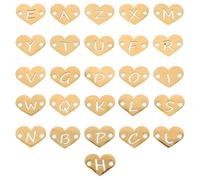 NIYANGLE 12Mm Gold Heart Pendant Charms A-Z Hollow Letter Stainless Steel Double Hole DIY Bracelet Necklace Accessories for Jewelry Making