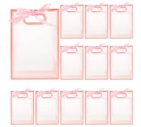 NIYANGLE 15pcs Clear Party Bags: Plastic with Bows - Frosted Pink Wedding Favor Bags - Reusable Birthday Treat Holder for Valentines Day Christmas