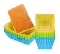 NIYANGLE 18pcs Silicone Cupcake Molds Set with 9 Rectangle and 9 Square Mini Baking Cups, Yellow Green Blue, Food-Grade Non-Stick Silicone Baking Tools for Oven and Dishwasher Use