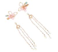 NIYANGLE 1pair Long Tassel Hair Barrettes Clips Elegant Hanfu Headpieces Pearls Flowers Delicate Hair Jewelry for Women for Weddings Festivals and Daily Wear