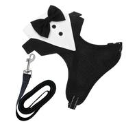 NIYANGLE 1set Adjustable Dog Tuxedo Harness with Bow Tie Breathable Vest for French Bulldogs and Small to Large Dogs Wedding Outfit and Halloween Costume Pet Chest Strap with Leash