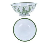 NIYANGLE 2 Pcs Vintage Iron Enamel Bowls Retro High Foot Rice and Ramen Bowls for Household Storage and Dining Table Smooth Surface Kitchenware with Classic White Ice Flower Design