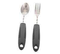 NIYANGLE 2-Piece Adaptive Weighted Fork and Spoon Set for Elderly Stainless Steel Self-Feeding Utensils Non-Slip Rubber Handle for One-Handed Use and Adaptive Eating
