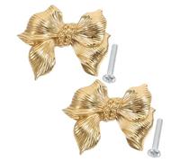 NIYANGLE 2 Sets Brass Bow Drawer Knobs Bowknot Shaped Cupboard Handles for Dresser Closet Bathroom Cabinet Pulls Decorative Hardware for Home Office Furniture Vintage and Modern Style