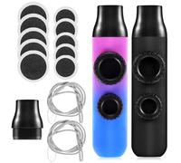NIYANGLE 2 Sets Professional Kazoo with Replacement Membranes Lightweight Portable Musical Instruments for Adults Includes Black and Blue-purple Gradient Kazoos with Lanyard for Music