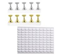 NIYANGLE 2 Sets Reusable Acrylic Nail Art Practice Kit with Silver Oval Nail Display Boards Textured Surface for Visual Accuracy Easy to Store for Home Salons and Tech Training