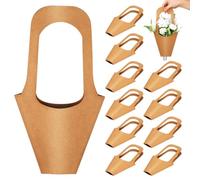 NIYANGLE 20 Pack Kraft Paper Bags with Handle Brown Hanging Bouquet Wrapping Bags for Thanksgiving, Birthday, Wedding & Party Favors
