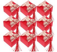NIYANGLE 20 Pcs Red Peony Candy Packaging Case Small Paper Tote Box with Tassel Portable Holder for Wedding Party Bag Chinese Style
