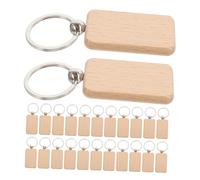 NIYANGLE 20pcs Unfinished Wooden Keychain Blanks Rectangle DIY Craft Tags Natural Beige Wood Key Rings for Engraving Painting and Stamping Multipurpose Accessories