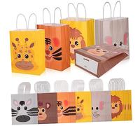 NIYANGLE 24pcs Animal Printed Kraft Paper Bags with Handles Birthday Party Favors Versatile Bags for Sweets Treats and Prizes for Showers Halloween Christmas Celebrations