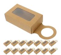 NIYANGLE 25pcs Storage Holder Boxes with Handle and Heart Window, Khaki Cardboard and PVC 9x9x3cm for Wine Bottle Decor and Practical Carrying