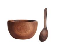NIYANGLE 2pcs Acacia Wooden Serving Bowls with Black Walnut Spoon Rustic Fruit Salad Snack Containers Kitchen Accessories for Home Dining and