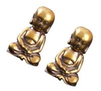 NIYANGLE 2pcs Antique Brass Small Monk Buddha Statue Desktop Decor Ornament