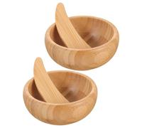 NIYANGLE 2pcs Bamboo Face Mask Mixing Bowls with Integrated Lids Natural Esthetician Supplies for Precise Blending Portable Cosmetic Mask Bowls and Spatulas for DIY Facial Creams and